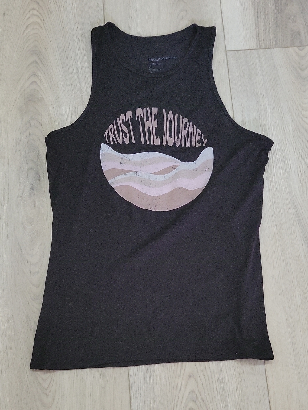 good hYOUman Black Tank with Pink & Cream 'Trust The Journey' Graphic